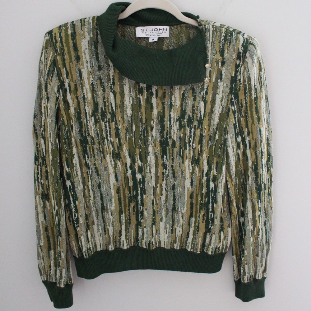 ST. JOHN Turtleneck Sweater Green Vintage Medium